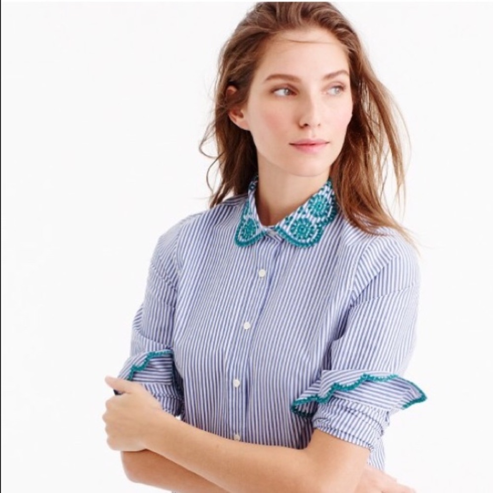 J Crew Striped Perfect Shirt/Eyelet Trim NWT
